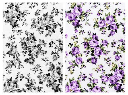 Set of gray and purple rose fabric background, Fragment of colorful retro tapestry textile pattern with floral ornament useful as background.の写真素材