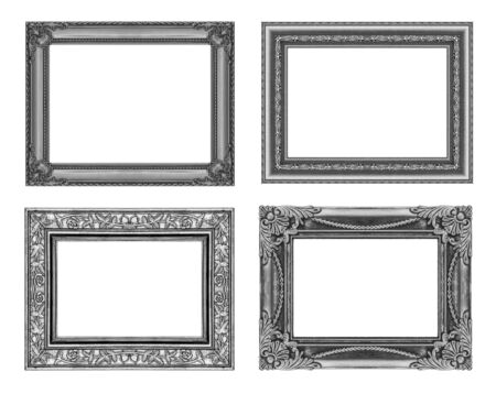 set 4 of vintage gray frame isolated on white background.の写真素材