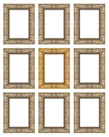 set 9 of vintage gold frame isolated on white background.の写真素材