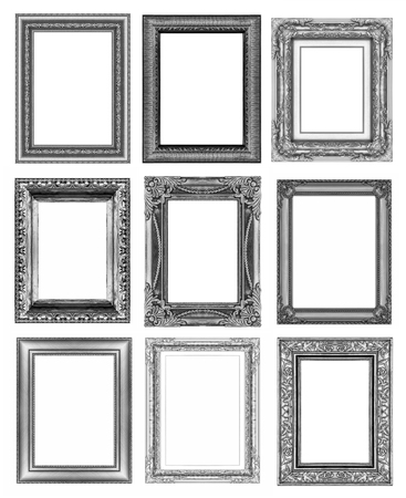 set 9 of vintage gray frame isolated on white background.の写真素材