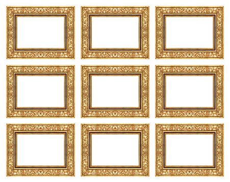 set 9 of vintage gold frame isolated on white background.の写真素材