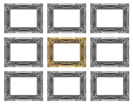 set 9 of vintage gold - gray frame isolated on white background.の写真素材