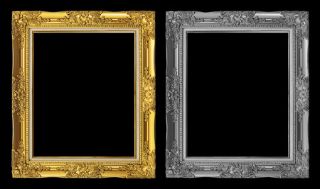 antique golden and gray frame isolated on black background, clipping pathの写真素材