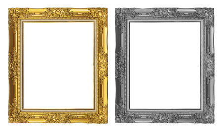 antique golden and gray frame isolated on white background, clipping pathの写真素材