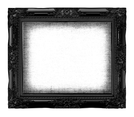 old black frame with empty grunge linen canvas for your picture, photo, image. beautiful vintage backgroundの写真素材