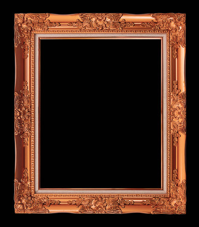 antique orange frame isolated on black background, clipping pathの写真素材