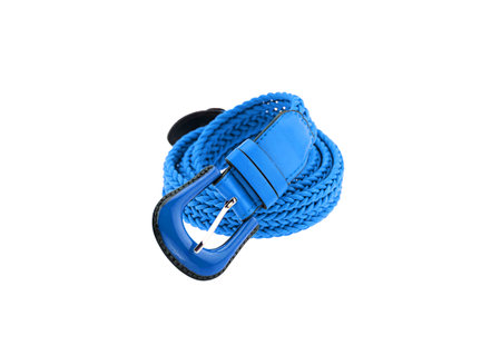 blue woman crochet belt isolated on white backgroundの写真素材