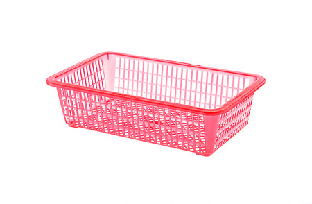 red plastic baskets on white backgroundの写真素材