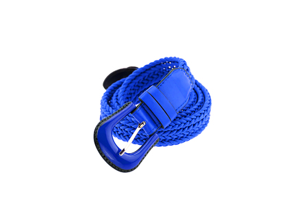 blue woman crochet belt isolated on white backgroundの写真素材