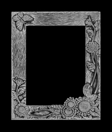 antique gray frame isolated on black backgroundの写真素材