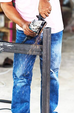 steel cut by asia men.の写真素材