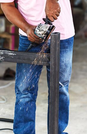 steel cut by asia men.の写真素材