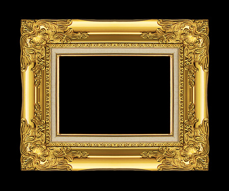 antique golden frame isolated on black background, clipping pathの写真素材