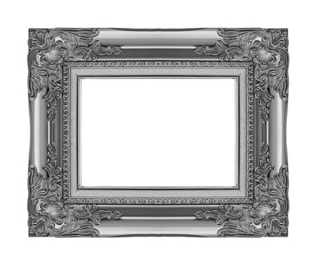 antique gray frame isolated on white background, clipping path.の写真素材