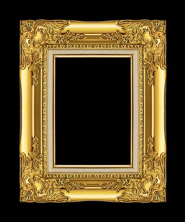 antique golden frame isolated on black background, clipping pathの写真素材