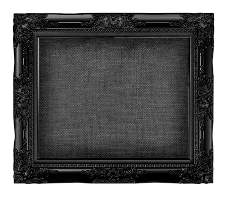 old black frame with empty grunge linen canvas for your picture, photo, image. beautiful vintage backgroundの写真素材