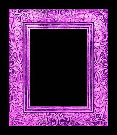 antique purple frame isolated on black background, clipping pathの写真素材