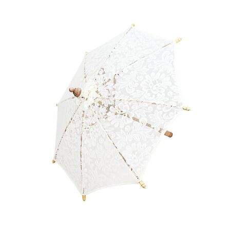 Lacy umbrella, umbrella handmade on white background, with clipping path.の写真素材