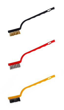 brass brush, metal brush and plastic cleaning brush on white background.の写真素材