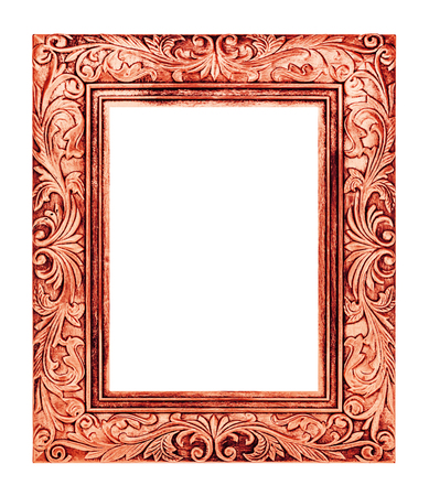 antique brown frame isolated on white background, clipping pathの写真素材