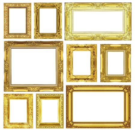 Set of golden vintage frame isolated on white backgroundの写真素材