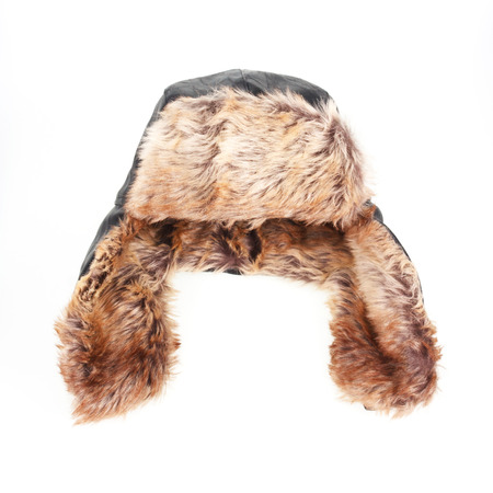 hat with ear-flaps isolated on whiteの写真素材