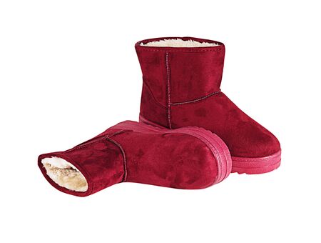 Winter red boots on white background, clipping path.