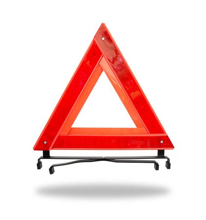 Red emergency triangle on a white and clipping path.