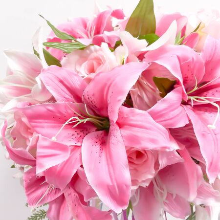 Artificial pink lily bouquetの写真素材