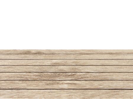 Brown wooden balcony floor on white background.の写真素材