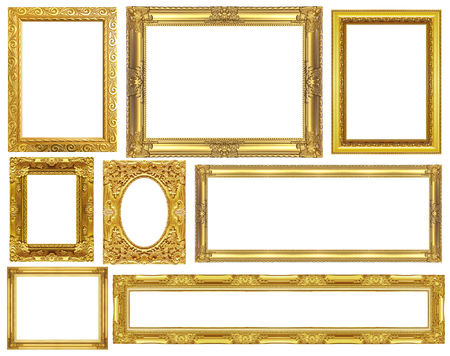 collection golden frame isolated on white background, clipping path.の写真素材