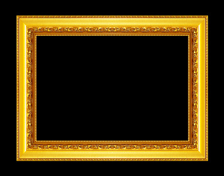 Antique gold frame isolated on black background, clipping path.の写真素材