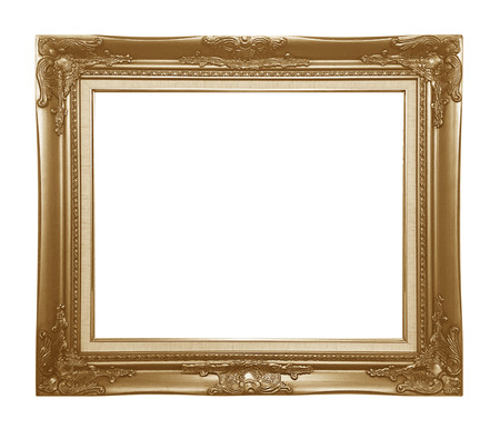 Antique gold frame isolated on white background, clipping path.の写真素材