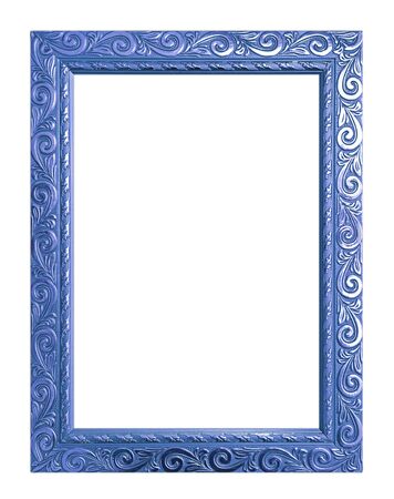 Antique blue frame isolated on white background, clipping path.の写真素材