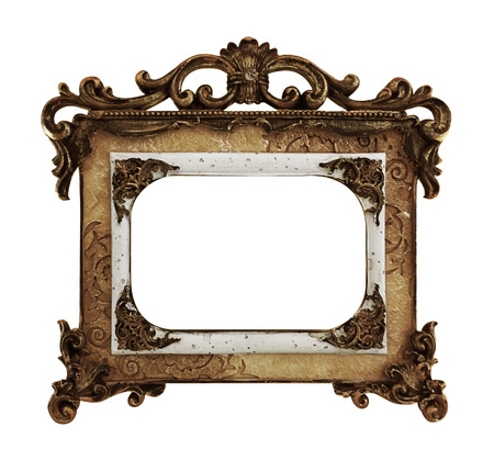 Antique gold frame isolated on black background, clipping path.の写真素材