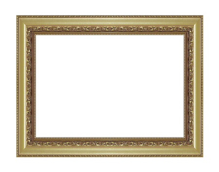 Antique gold frame isolated on white background, clipping path.の写真素材
