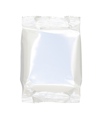Aluminium bag package, front  isolate on white background and clipping pathの写真素材