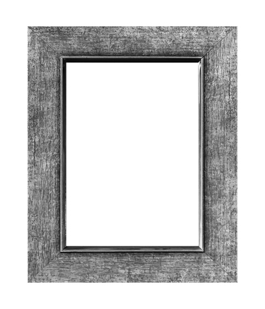 Antique gray wood frame isolated on white background, clipping pathの写真素材