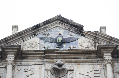 The Ruins of St. Paul's Built from 1602 to 1640 by the Jesuits, the ruins are one of Macau's best known landmarks, no body close-up detail of sculpture.の写真素材