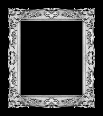 Antique silver gray frame isolated on black backgroundの写真素材
