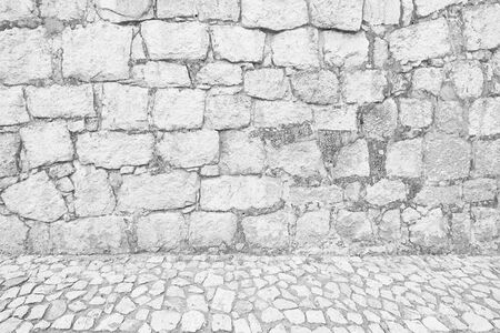 Stone wal and floorl as background or texture , white gray color.の写真素材