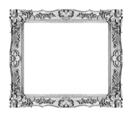 Antique silver gray frame isolated on white backgroundの写真素材
