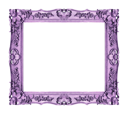 Antique purple frame isolated on white background, clipping path.の写真素材