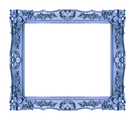 Antique blue frame isolated on white background, clipping path.の写真素材