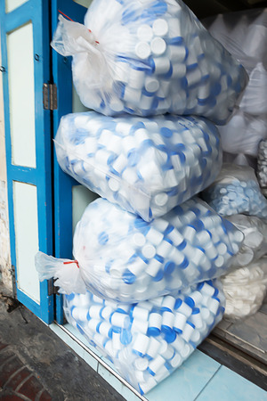 plastic bottle in bagの写真素材