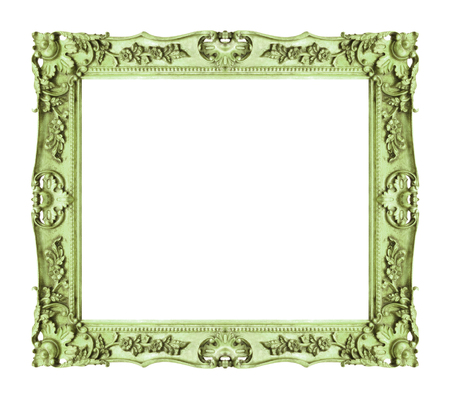 Antique green frame isolated on white background, clipping path.の写真素材
