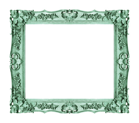 Antique green frame isolated on white background, clipping path.の写真素材