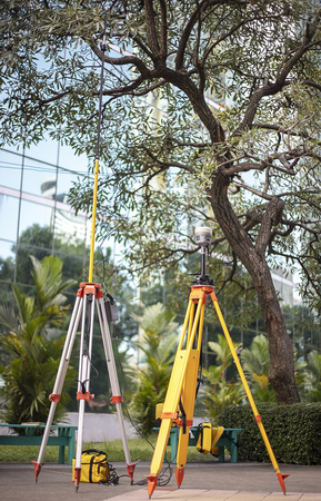 GPS surveying in city, Global Positioning System.の写真素材
