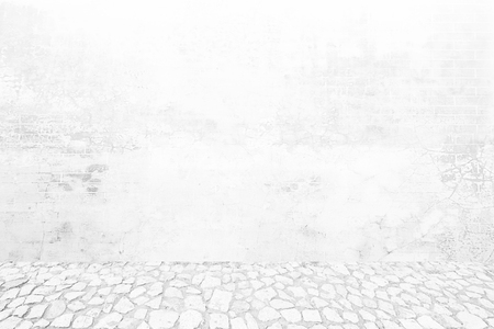 White brick wall and stone floor background, Room interior vintage.の写真素材