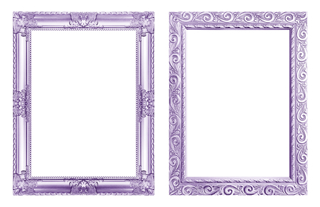 Set 2 - Antique purple frame isolated on white background, clipping path.の写真素材